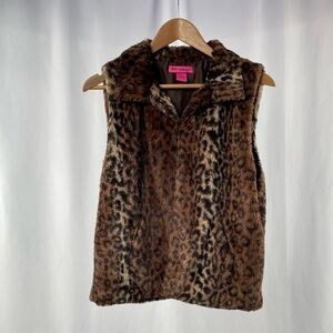Betsey Johnson Faux‎ Fur Animal Print Vest in Brown Black Size Medium
